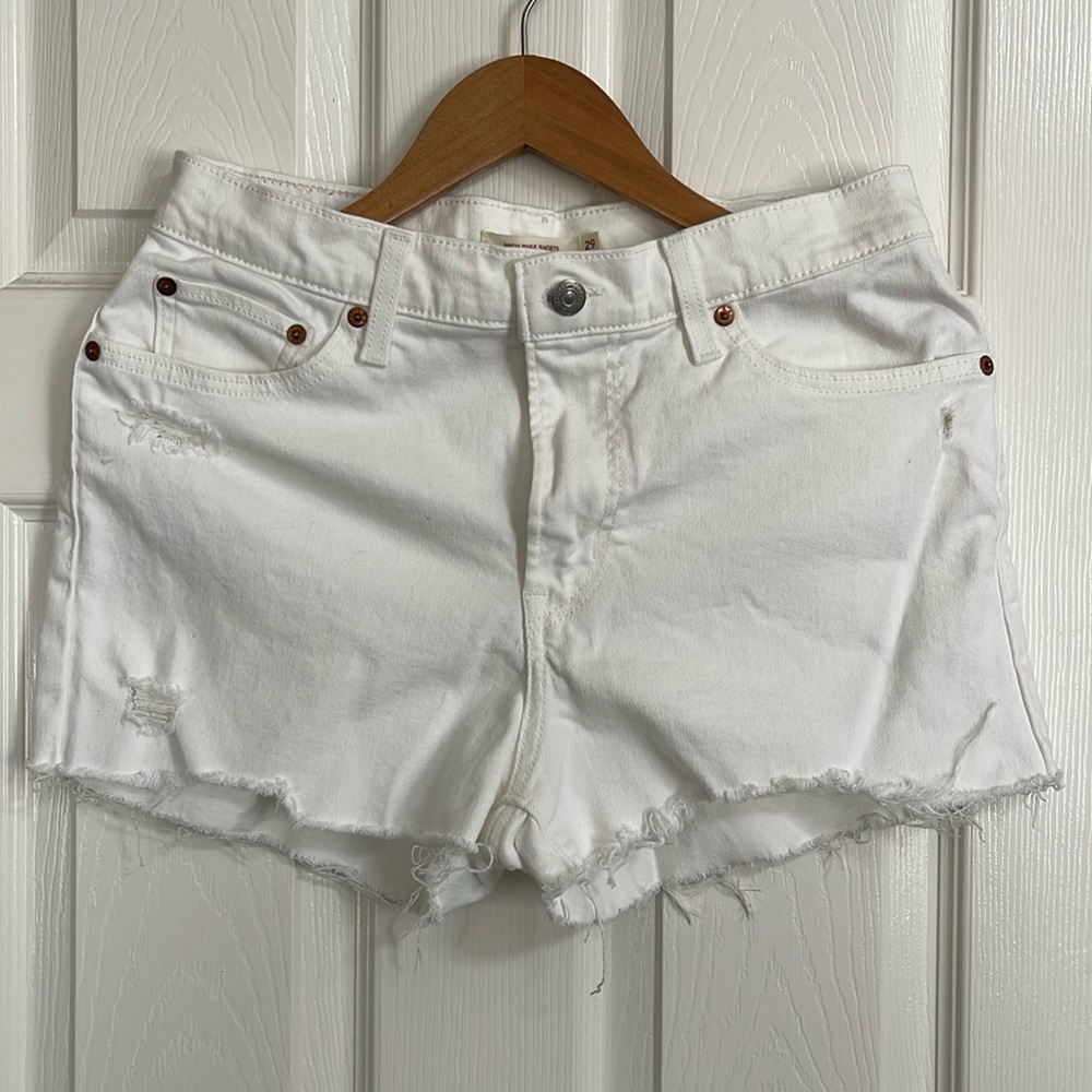 Levi's White High Waist Denim Shorts